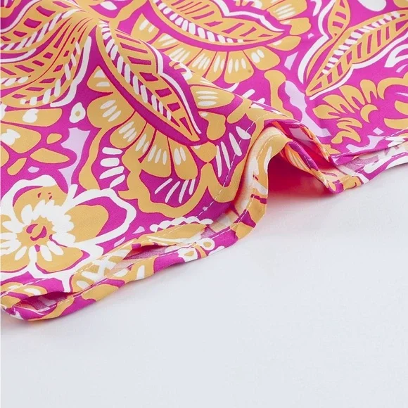 Boho Floral Print Belted Surplice Blouse Bohemian Top - Picture 13 of 15